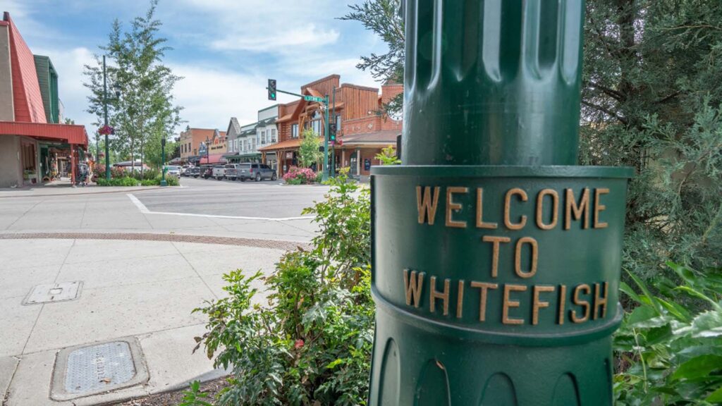 Whitefish Montana shopping on Central Avenue with historic storefronts